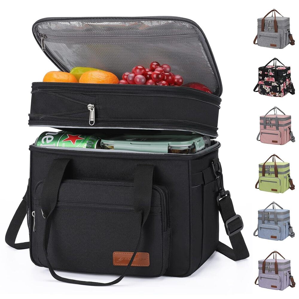 Lunch Box, 23L Insulated Lunch Bag, Expandable Double Deck Cooler Bag